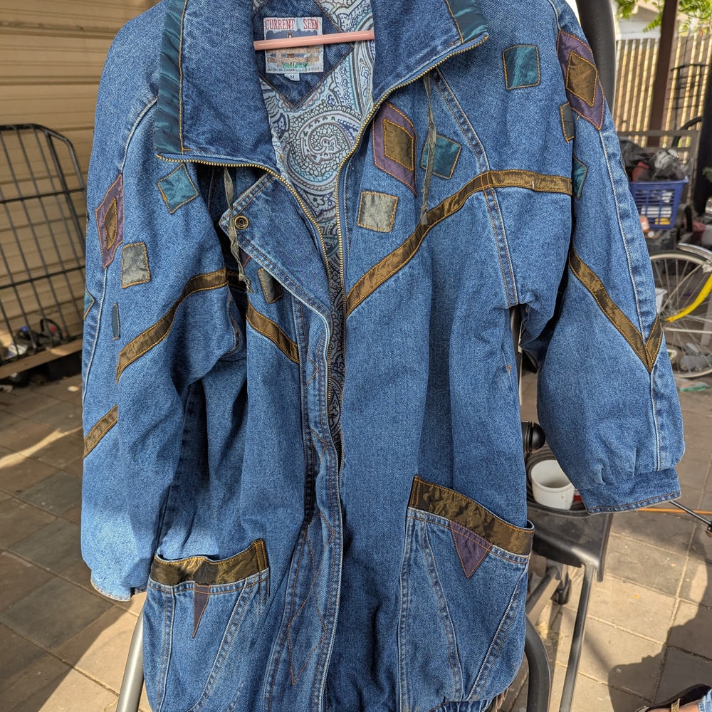 Vintage Denim Jacket with Colorful Accents